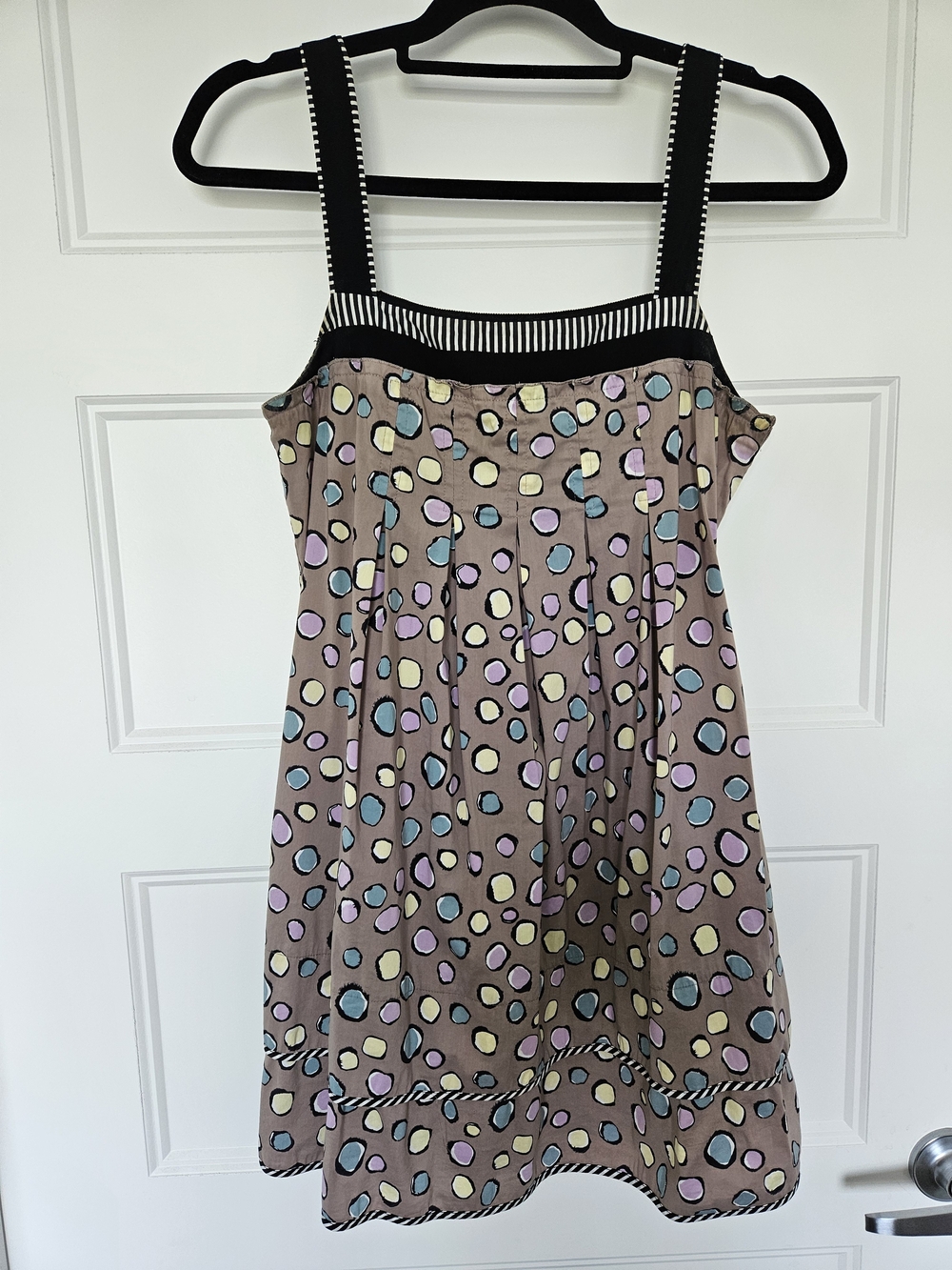 BCBGMaxAzria Taupe Polka Dot Sundress with Black & White Stripe Trim - Picture 3 of 4